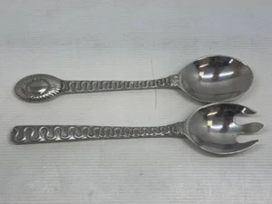 Vintage Lot Of 2 Salad Serving Silver Spoon & Fork / Made in Mexico 1995 - Picture 1 of 5