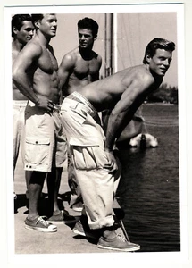 Vintage Summer 1998 Abercrombie & Fitch Post Card - 4 Shirtless Men on Pier - Picture 1 of 2