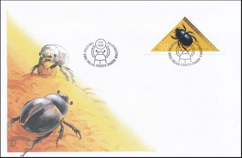 Dung Beetle Insect Fauna Triangle Stamp Finland Mint FDC 1995 - Image 1 of 1