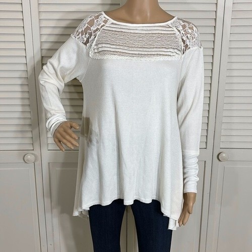 OFF WHITE Top Sundance Off bianco pizzo termico trapezio maniche lunghe taglia media