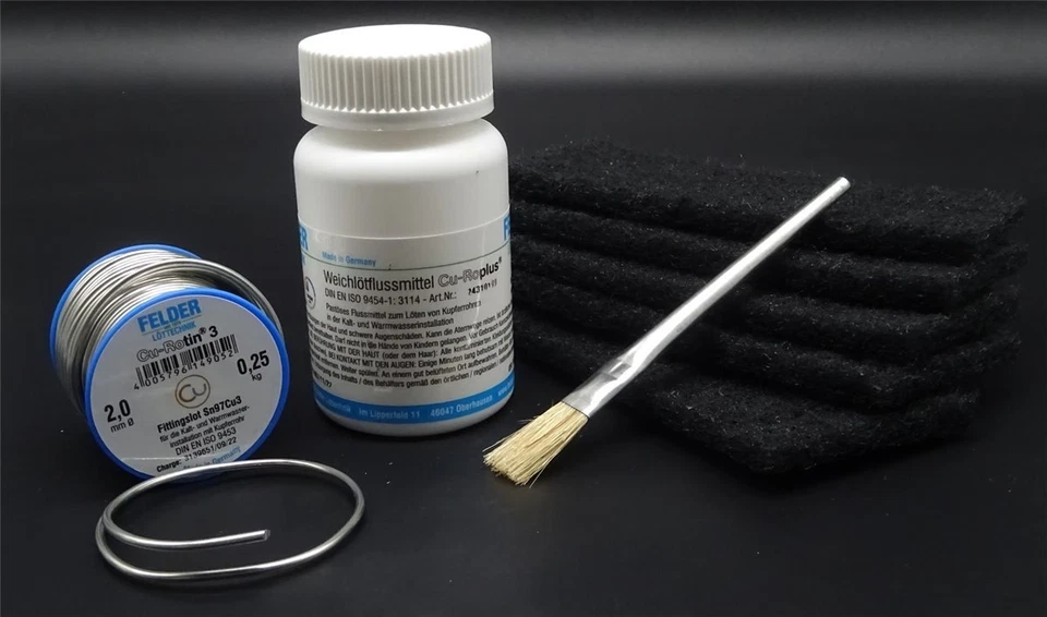 FELDER LÖTTECHNIK 250g Fittingslot 2mm Cu-Rotin 3 70g Cu-Roplus Weichlot Fitting Kupferrohr