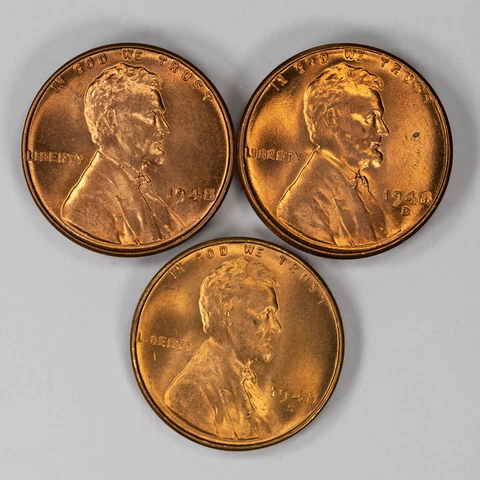 1948 P / D / S LINCOLN WHEAT CENT PENNY 1C GEM BU BRILLIANT RED SET OF 3 COINS Cover