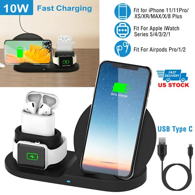 3 in 1  Fast Wireless Charging Stand Charger for iWatch iPhone for Airpods pro - Image 1 of 4