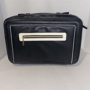 Estee Lauder Black Makeup Case White Accent Gold Zipper Carry On 11x13" Handle