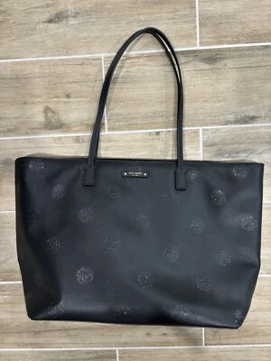 Kate Spade Hani Haven Lane Black Vegan Glitter Dot Lg Tote Zip Top Carry All - Image 1 of 4