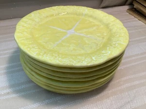 8 Vintage Majolica Secla Yellow Cabbage Leaf 6.75” Bread Dessert Plates - Picture 1 of 18