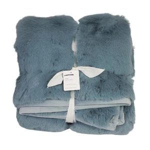 Pottery Barn Faux Fur Mink Throw Blanket 50" x 60" Cloud Blue - Picture 1 of 5