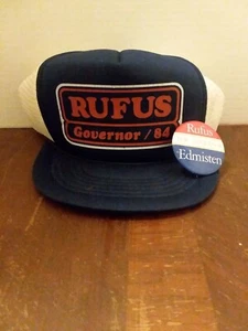 1984 Rufus Edminsten For Governor Trucker Hat Autographed and Button - Picture 1 of 9