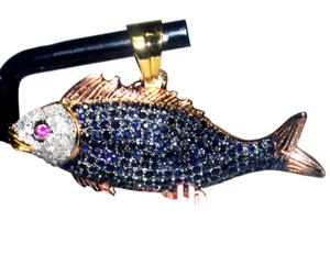 0.11ct Rose Cut Diamond 925 Sterling Silver Sapphire Ruby Fish Pendant - Picture 1 of 7