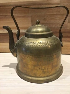 Vintage Antique Brass Tea Pot Hand Tooled Décor Only Approximately 6 1/4” @ Base - Picture 1 of 12