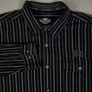 Harley Davidson Shirt Mens 2XL Black Striped Corduroy Button Up Long Sleeve - Picture 1 of 8