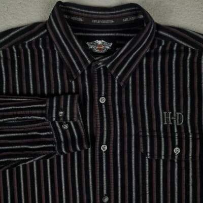 Camisa Harley Davidson Para Hombre 2XL Negra Rayas Pana Abotonada Manga Larga Foto 1 de 4