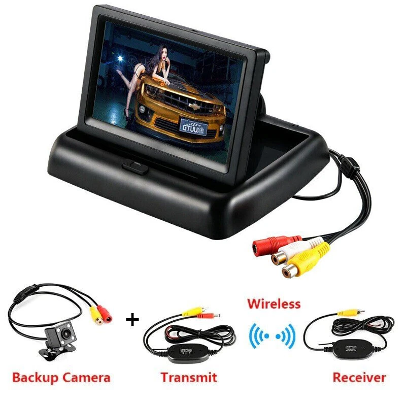 Wireless 4.3 Inch LCD Foldable Car Monitor TFT Display Reverse Rear View Camera - Image 1 of 4