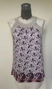 Lucky Brand Sommer Strick Top Neckholder Medium rot blau elfenbein Paisley gehäkelt - Bild 1 von 6