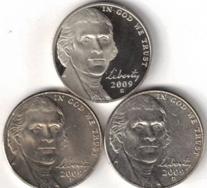 2009-S San Francisco Proof Jefferson Nickel with Philadelphia & Denver (3 Coins) - Picture 1 of 2