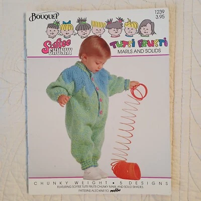 1990 Vtg Bouquet Baby Sized Sweaters Vol 1239 Knitting & Crochet Pattern Book - Image 1 of 4