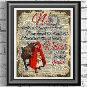 Original ART Print DICTIONARY ANTIQUE BOOK PAGE Little Red Riding Hood Upcycled - Picture 1 of 4
