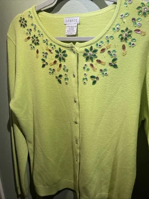 George Cardigan Sweater Womens XL Green Bejeweled Knitted Long Sleeve Button-Up  - Image 1 of 4