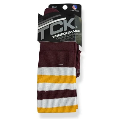 TCK Performance 运动袜勃艮第白色黄色 L 码全新带标签 — 第 1/4 张图片