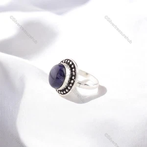 Natural Sodalite 925 Sterling Silver Statement Handmade Band Wife Ring Jewelry - Picture 1 of 6