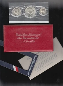 1776-1976 S Bicentennial Silver Uncirc Set in Red Envelope (3 coins, Choice BU) - Picture 1 of 3