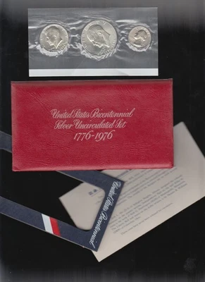 1776-1976 S Bicentennial Silver Uncirc Set in Red Envelope (3 coins, Choice BU) - Image 1 of 3