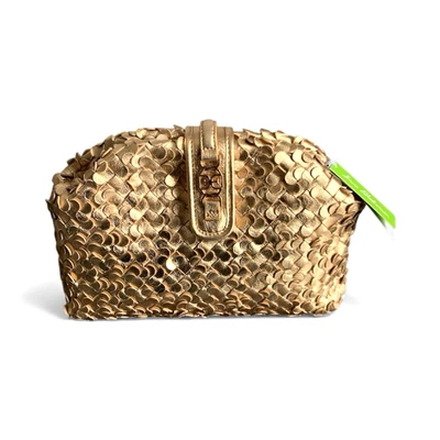 Sam Edelman Bianka Woven Leather Medium Frame Clutch Crossbody Gold Confetti - Image 1 of 4