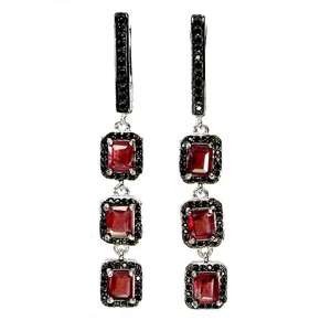 925 Sterling Silver Earrings Octagon Ruby 5x4mm Spinel Natural Gemstone Jewelry - Picture 1 of 13