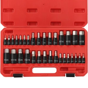 Sechskant Schlag Bit Steckschlüsselsatz, 32-teilig Innensechskant-Steckschlüsselsatz SAE und metrisch 1/4" 3/8"... - Bild 1 von 9