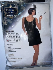 Vestido Negro Disfraz Roaring 20s Flapper Garçonne con Tocado Adulto XL 14-18 - Imagen 1 de 5