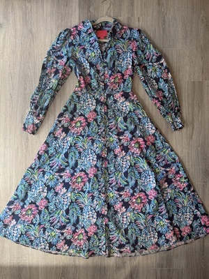 Lilly Pulitzer Mira Stretch Shirt Dress Womens Size 2 Navy High Tide Pineapple - Imagem 1 de 4