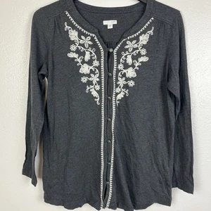 J. Jill Damen bestickt Blumen Knopfleiste Top Baumwollmischung Größe Medium - Bild 1 von 10