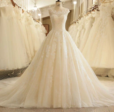 优雅蕾丝贴花婚纱无袖串珠新娘礼服定制尺寸 — 第 1/4 张图片