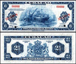 CURACAO 2 1/2 GULDEN (P36s) 1942 SPECIMEN AUNC - Picture 1 of 1
