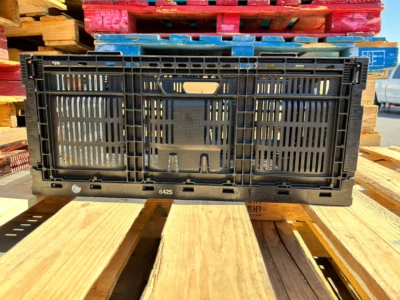 Black 6425 Reusable Plastic Stackable Folding Storage Crate - GUC AS IS - Image 1 of 2