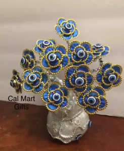 Turkish Blue Evil Eye Blue Flower Money Fortune Tree Protection Good Luck Gift - Picture 1 of 3