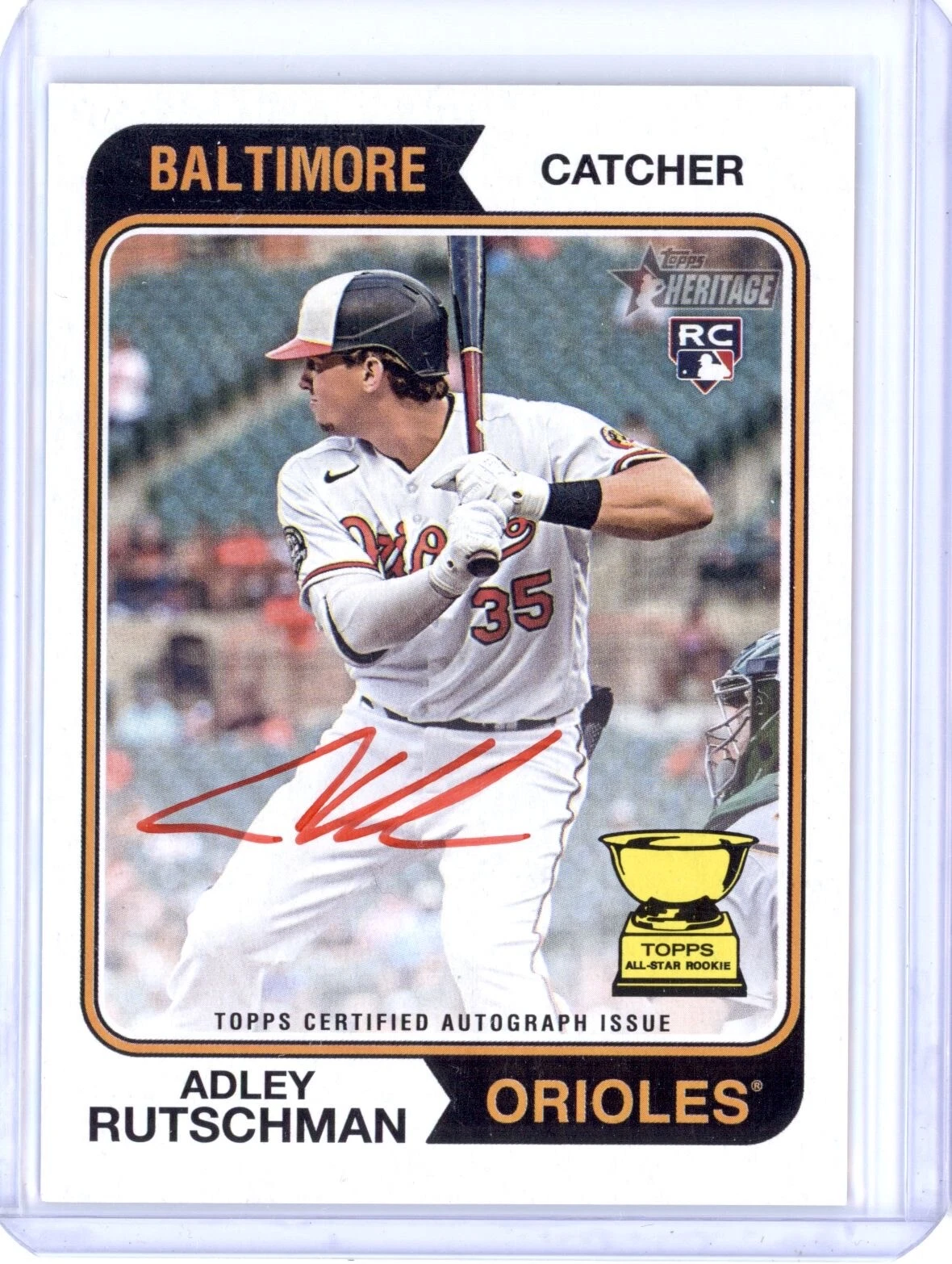 ADLEY RUTSCHMAN 2023 TOPPS HERITAGE RED INK REAL ONE AUTOGRAPH RC AUTO 19/74