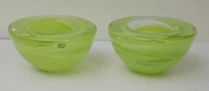 Kosta Boda Atoll Swirl Lime Green Glass Votive Candle Holder Holders Pair - Picture 1 of 6