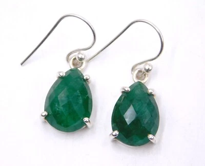 Created Emerald Earring 925 Sterling Silver Jewelry Handmade Earring Size 1" in - Image 1 of 4