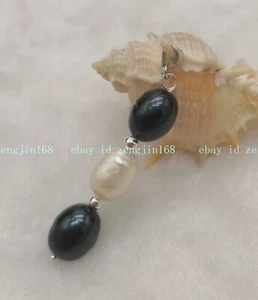 Natural 10-11mm Black White Freshwater Cultured Pearl Pendant - Picture 1 of 12