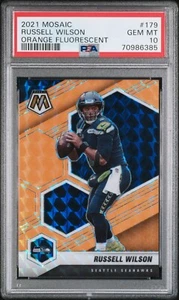 Mosaic Russell Wilson 2021 naranja fluorescente #179 20/25/25 PSA 10 POP 2 - Imagen 1 de 2