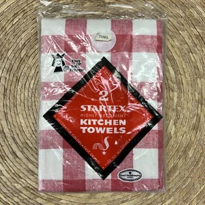 Vintage STARTEX Red/White Checkered Kitchen Towels Set 2 16 X 30 Sealed/New - Picture 1 of 3