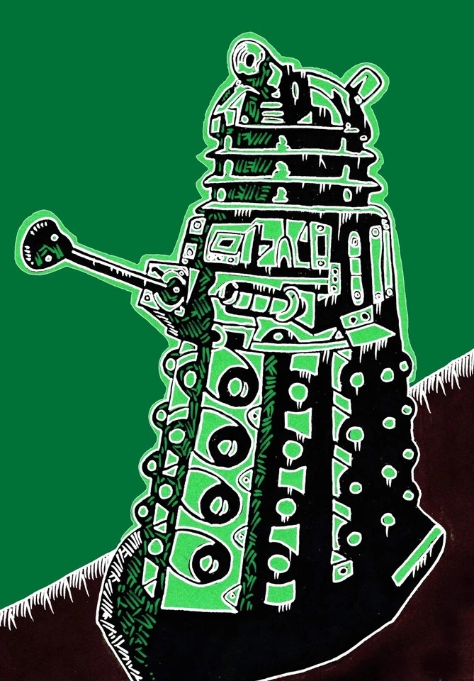 ORIGINAL HORROR ART , dr who,  Dalek, INKS! 12 X 17 INCH,hand drawn greens - Image 1 of 1