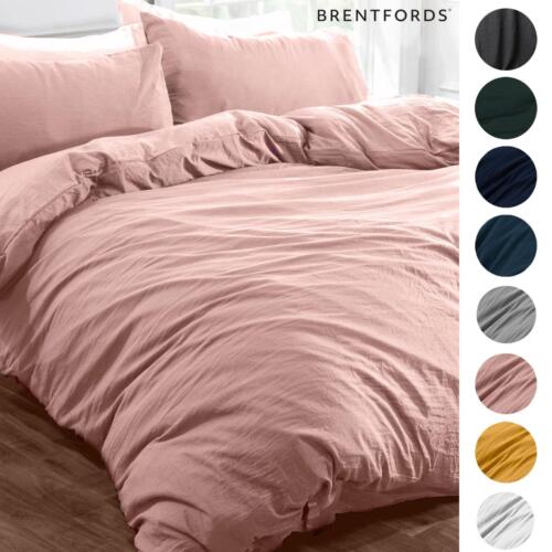 Brentfords Washed Linen Look Duvet Cover with Pillowcase Bedding Set Grey Blush