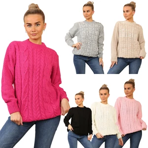 DAMEN STRICKPULLOVER MIT ZOPFMUSTER DAMEN FISCHER BAGGY OVER SIZE GROBSTRICKPULLOVER - Bild 1 von 26