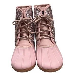SIMPLY SOUTHERN size 10 Pink Glitter Lace Up Rain Snow Duck Boots New w/Box - Picture 1 of 10