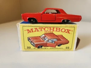 1960's Matchbox Lesney No. 22c Pontiac GP Sports Coupe In Red with Box - Picture 1 of 11