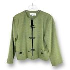 Carolyn Rose Cropped Lady Jacket Apple Green w/Faux Leather Bow and Art Buttons
