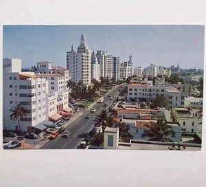 PC Miami Beach FL Collins Ave Street Scene Hotel Row Saxony Patrician Aerial Vtg - Picture 1 of 2