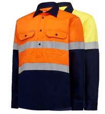 Hard Yakka Hivis Ls H/weight Closed Front 2tone Shirt W/tape Y04615
